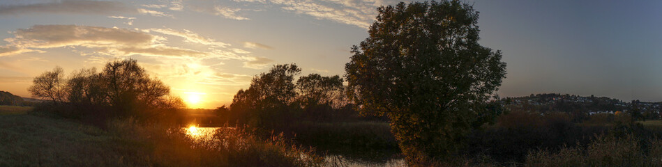 Fototapeta na wymiar Panorama Sunset from River Lahn