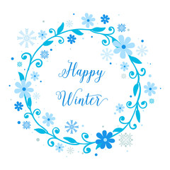 Cute blue leafy flower frame, for wallpaper of card happy winter. Vector