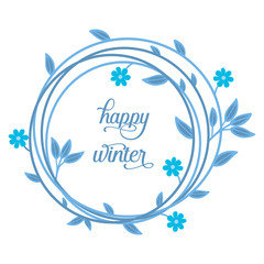 Fototapeta na wymiar Cute blue leafy flower frame, for wallpaper of card happy winter. Vector