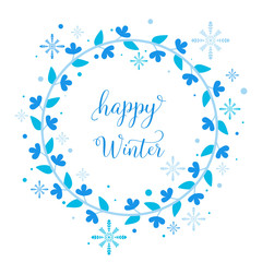 Elegant blue wreath frame, for design element of card happy winter. Vector