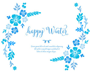 Fototapeta na wymiar Elegant blue wreath frame, for design element of card happy winter. Vector