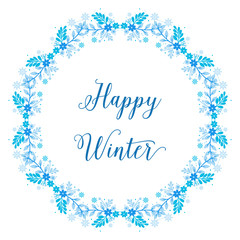 Nature design blue leaf flower frame for template of greeting card happy winter. Vector