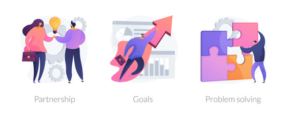 Successful business icons set. Effective teamwork, career promotion, solution development. Partnership, goals, problem solving metaphors. Vector isolated concept metaphor illustrations
