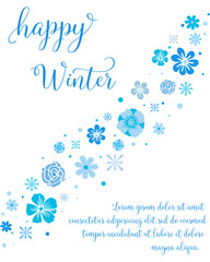 Template for invitation card happy winter, with pattern art of blue flower frame. Vector