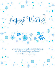 Template for invitation card happy winter, with pattern art of blue flower frame. Vector