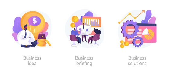 Successful development icons set. Innovative project, team building, analytical software. Business idea, business briefing, business solutions metaphors. Vector isolated concept metaphor illustrations