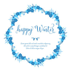 Naklejka na ściany i meble Design element of card happy winter, with modern bright blue leaf flower frame. Vector