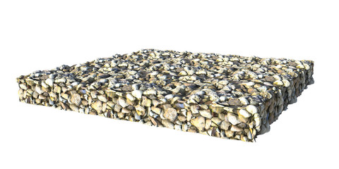 layer of pebbles, cross section of an area with rocks isolated on white background