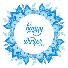 Fototapeta na wymiar Perfect blue leaf floral frame, for collection greeting card happy winter. Vector