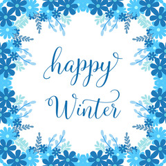 Perfect blue leaf floral frame, for collection greeting card happy winter. Vector