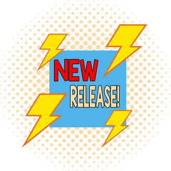 Word writing text New Release. Business photo showcasing announcing something newsworthy recent product Asymmetrical uneven shaped format pattern object outline multicolour design