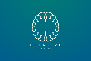 Design abstract brain shape logo with technology style. Simple and modern vector design for business brand in the field of digital technology, network, internet, media, data, electronic, software.