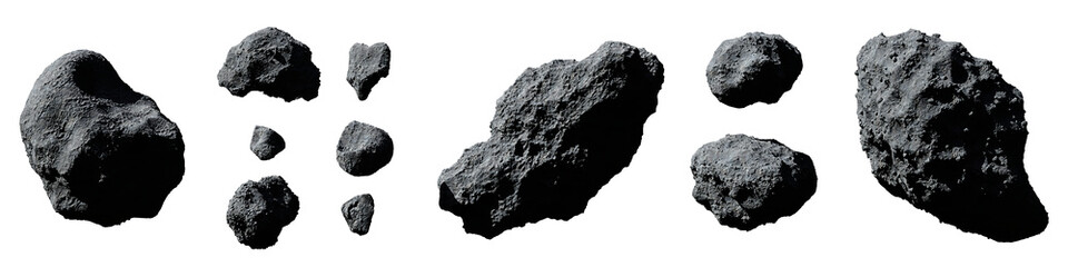 set of asteroids isolated on white background - obrazy, fototapety, plakaty