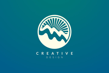 Logo design of combined circle, mountain and sun object. Minimalist and modern vector design for your business brand or product.