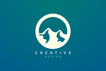 Logo design that combines circle objects with mountains. Minimalist and modern vector design for your business brand or product.