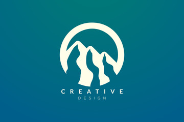 Logo design that combines circle objects with mountains. Minimalist and modern vector design for your business brand or product.