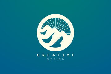 Logo design of combined circle, mountain and sun object. Minimalist and modern vector design for your business brand or product.