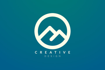 Logo design that combines circle objects with mountains. Minimalist and modern vector design for your business brand or product.
