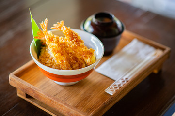 Shrimp Tempura on Rice with Japanese Miso Soup
