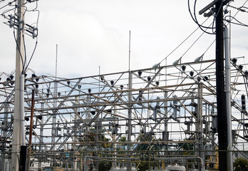 Electrical power lines that provide energy to Bayamon Puerto Rico community - 297221928