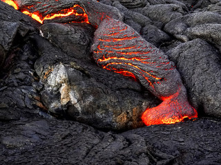 close up of a surface lava flow in hawaii