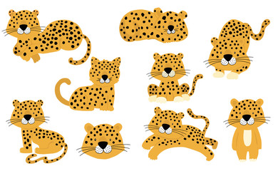 Cute animal object collection with leopard,tiger. illustration for icon,logo,sticker,printable