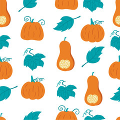 Cute fruit background with pumpkin.Vector illustration seamless pattern for background,wallpaper,frabic.Editable element