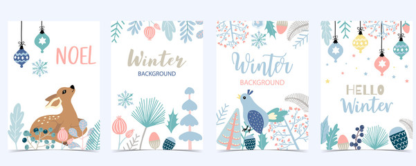 Collection of winter background set with leaves,flower,leaves,frame.Editable vector illustration for birthday invitation,postcard and website banner
