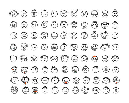 Smile icons set. People faces. Sketch for your design