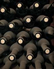 Old Wine Bottles Stacked in Rows in Santiago Chile