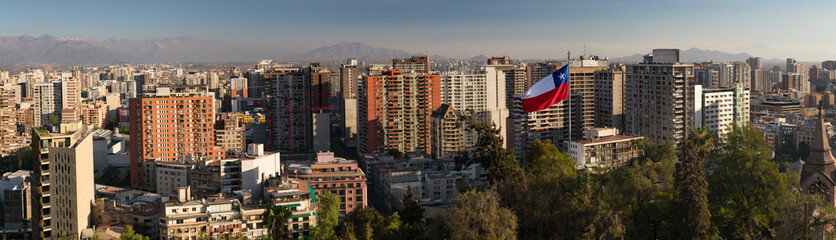 Fototapeta na wymiar Panorama of Downtown Santiago Chile from Santa Lucia Hill