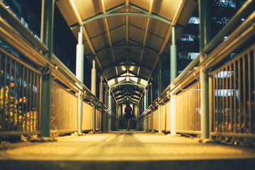 girl walking on a pedestrian bridge,blur style photo