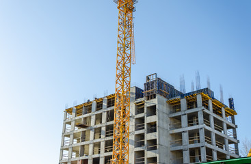 Construction of a new residential building tower crane.