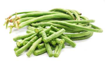 Yardlong beans isolated on white background