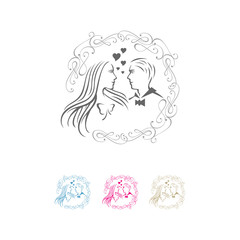 wedding logo vector design shilhoutte of bride in love marriage icon design template illustrations