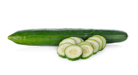 Sliced cucumber isolated on white background.