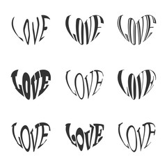 Love the black heart shape on a white background.Design stylized elements for valentine's day. Creative design set vector illustration. Concept of love.Abstract heart.Love symbol.