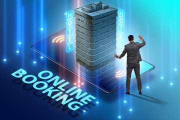 Concept of online hotel booking with businessman
