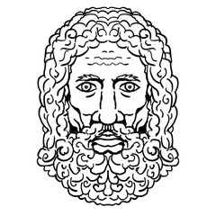 Zeus Greek God Head Portrait Cartoon Retro Drawing