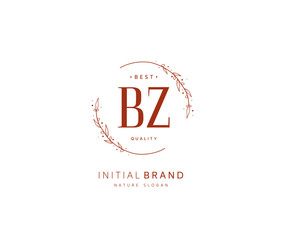 B Z BZ Beauty vector initial logo, handwriting logo of initial signature, wedding, fashion, jewerly, boutique, floral and botanical with creative template for any company or business.