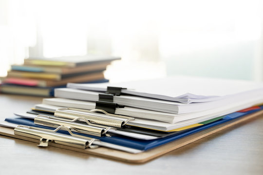 Man Report Stack Paper Folder Close Up Stacking Of Office Working Document With Paper Legal Paperwork On Top