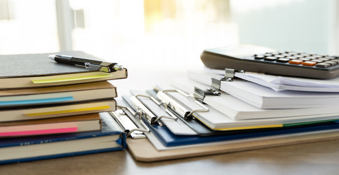 Man Report Stack Paper Folder Close Up Stacking Of Office Working Document With Paper Legal Paperwork On Top