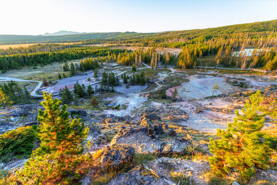 Sunset Over Artists Paintpot Trail At Yellowstone National Park