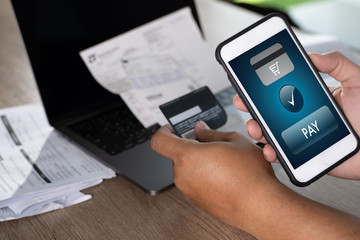 manusing smart phone payment  and mobile payments online shopping retail technology payment successful smartphone