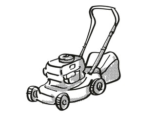 Lawn Mower Power Tool Equipment Cartoon Retro Drawing