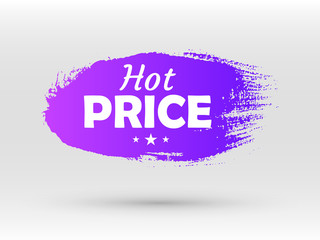 Hot price label in shape of paintbrush stroke. Colorful retail tag with text. Flat gradient design with shadow isolated on white background. Short advertising message for promotion.