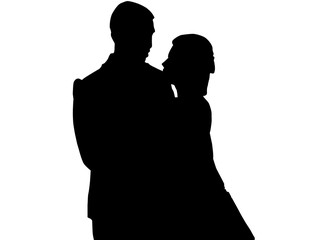 Silhouette pre wedding bride and groom on white background with clipping path.