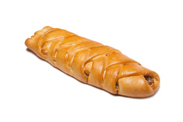 Ruddy fish pie isolated on white background.