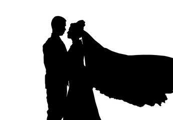 Silhouette prewedding on white background with clipping path.