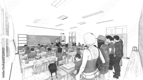 小学校 教室 授業参観 人あり イラスト42 Wall Mural Hiro Studio